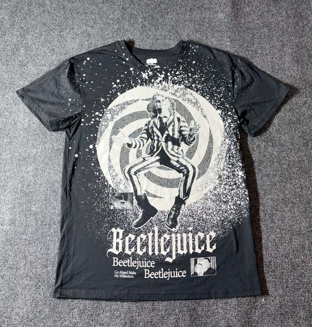 Beetlejuice Graphic Tee Black Splatter Size L Movie T-Shirt